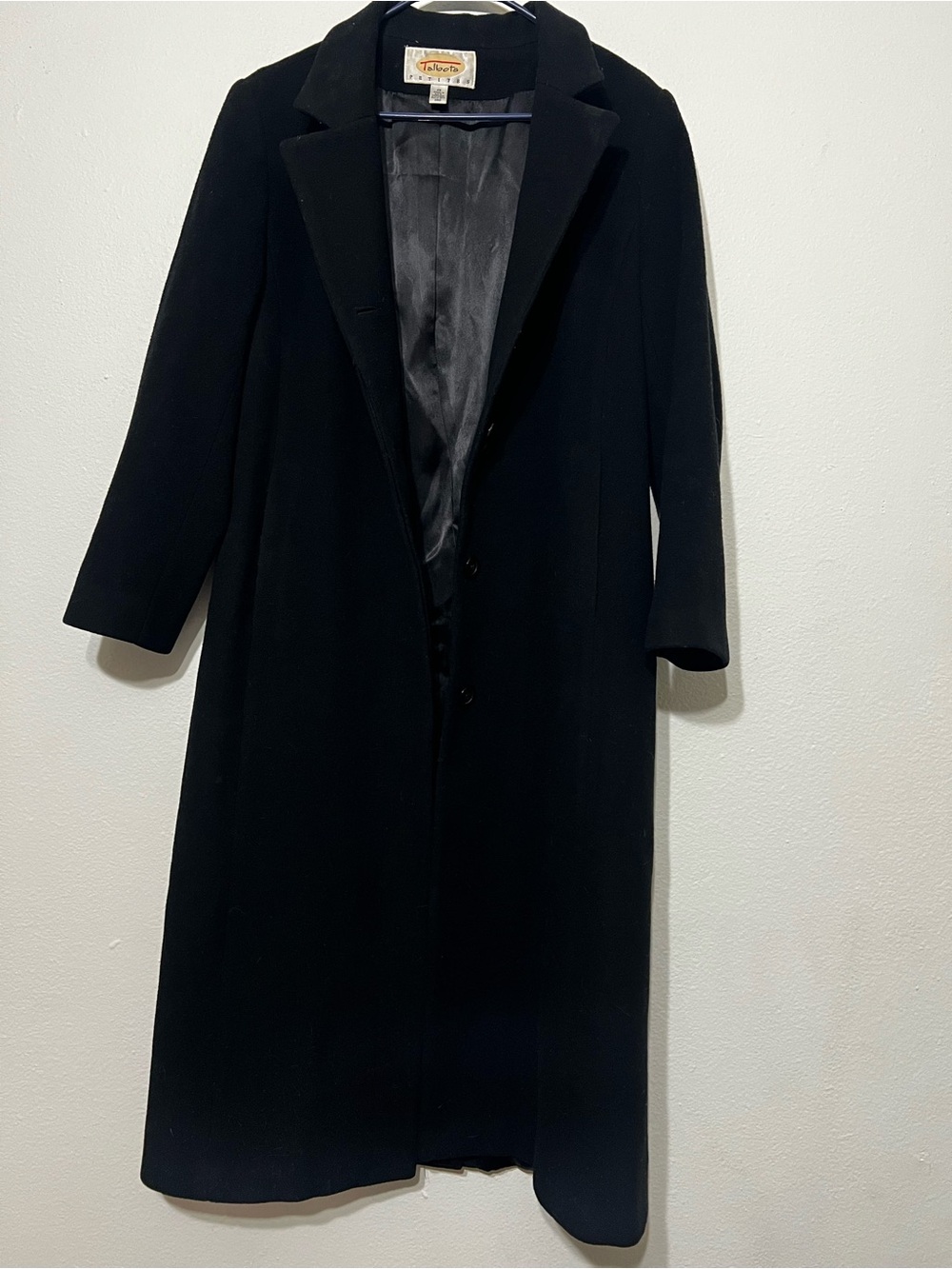 Talbots Petites Black Wool Button Up Long Coat Size 12